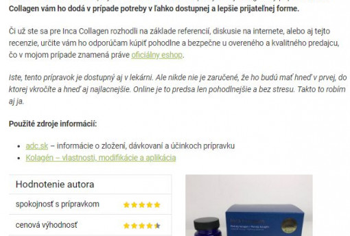 Nová užívateľská recenzia na Inca Collagen